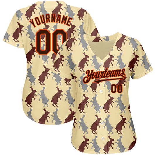 Custom City Cream Brown-Orange 3D Pattern Design Rabbit Authentic Baseball Jersey - Sky-Custom