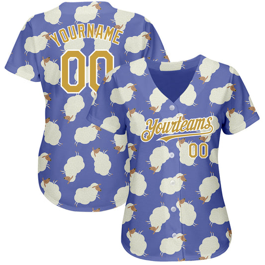 Custom Purple Old Gold-White 3D Pattern Design Goat Authentic Baseball Jersey - Sky-Custom