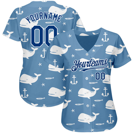 Custom Light Blue US Navy Blue-White 3D Pattern Design Whale Authentic Baseball Jersey - Sky-Custom