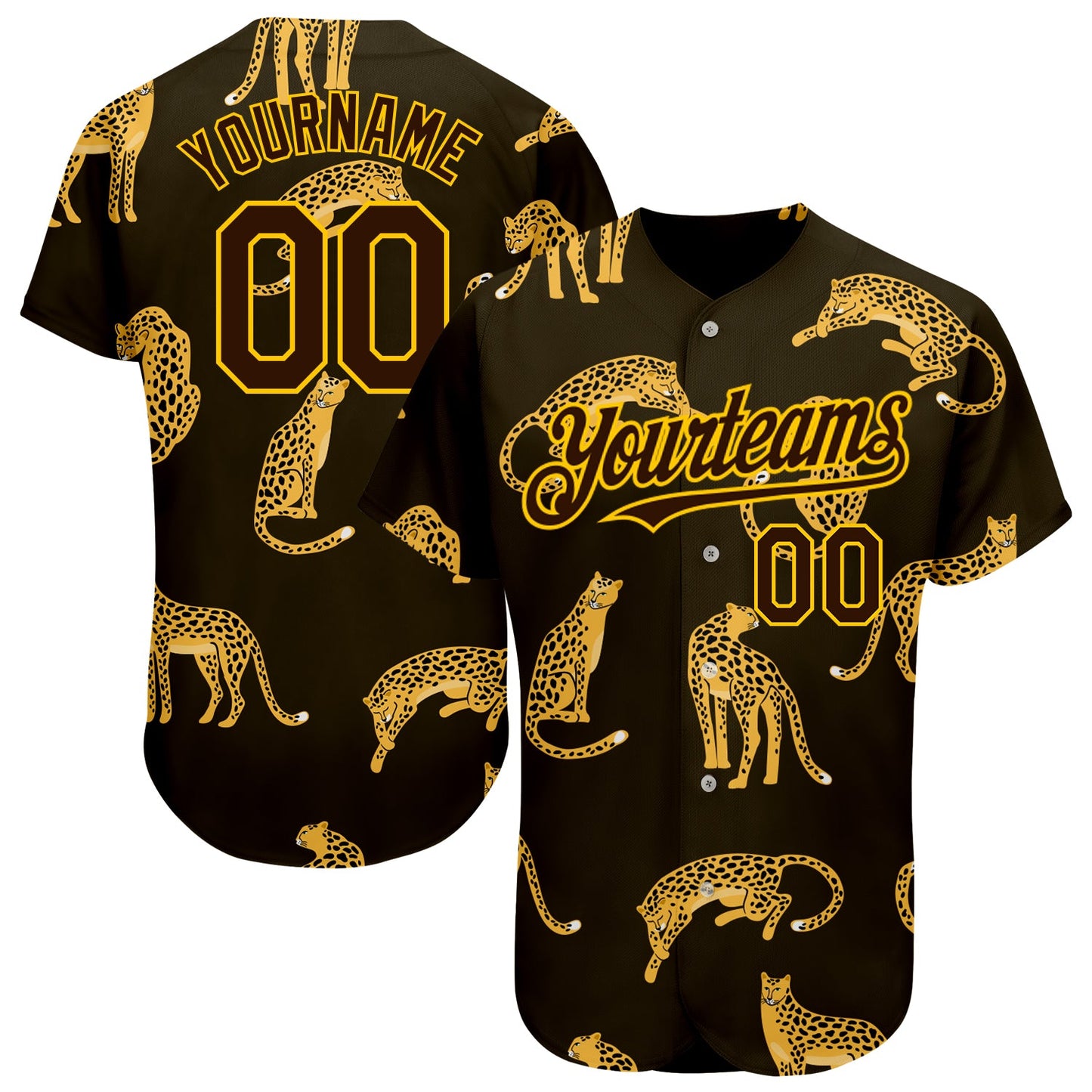 Custom Brown Yellow 3D Pattern Design Leopard Authentic Baseball Jersey - Sky-Custom