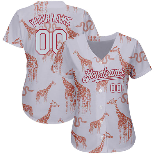 Custom Gray Silver-Cardinal 3D Pattern Design Giraffe And Snake Authentic Baseball Jersey - Sky-Custom