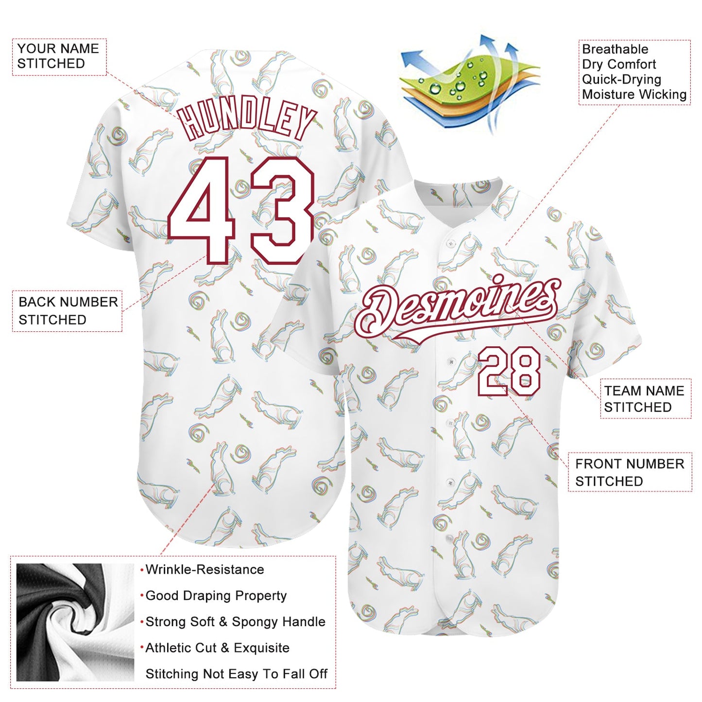Custom White Cardinal 3D Pattern Design Rabbit Authentic Baseball Jersey - Sky-Custom