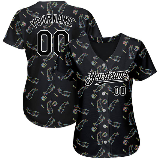 Custom Black White 3D Pattern Design Rabbit Authentic Baseball Jersey - Sky-Custom