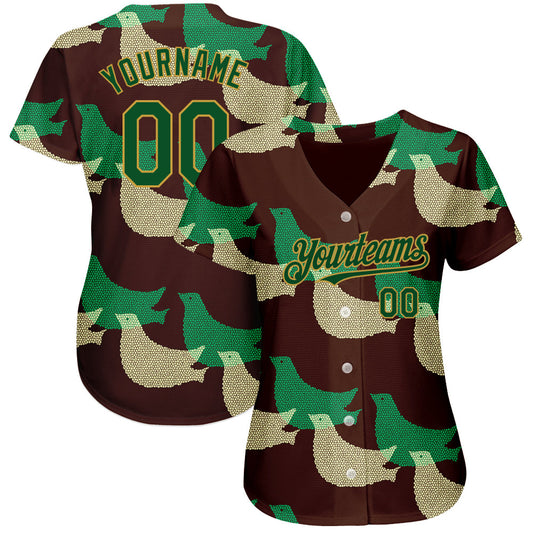 Custom Black Green-Old Gold 3D Pattern Design Bird Authentic Baseball Jersey - Sky-Custom
