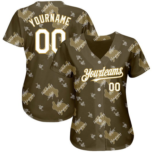 Custom Olive Old Gold-White 3D Pattern Design Rabbit Authentic Baseball Jersey - Sky-Custom