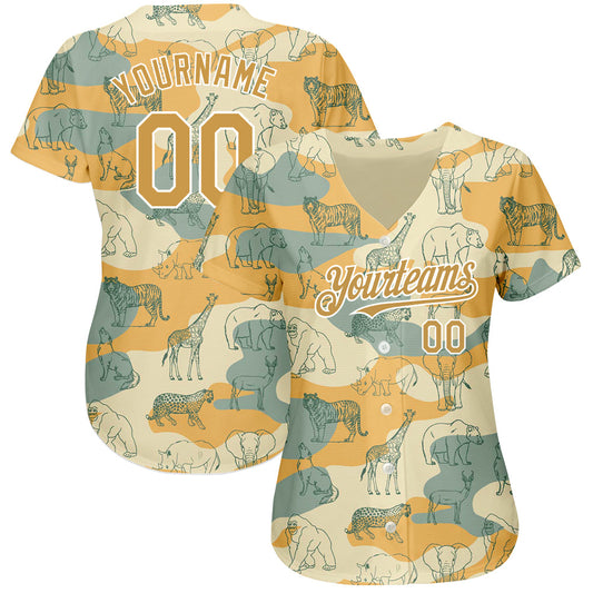 Custom Cream Old Gold-White 3D Pattern Design Animal Authentic Baseball Jersey - Sky-Custom