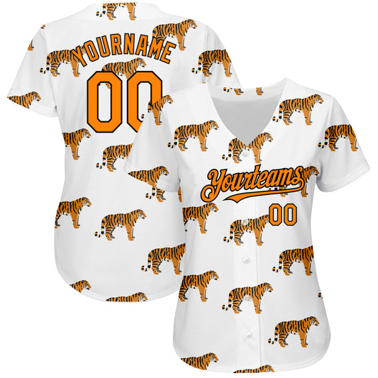 Custom White Bay Orange-Black 3D Pattern Design Tiger Authentic Baseball Jersey - Sky-Custom