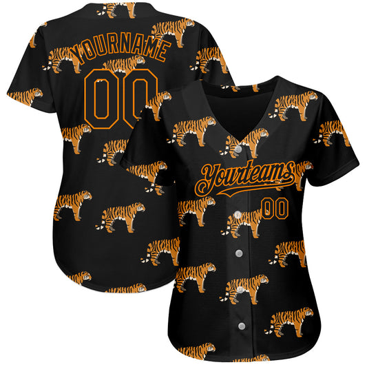 Custom Black Bay Orange 3D Pattern Design Tiger Authentic Baseball Jersey - Sky-Custom