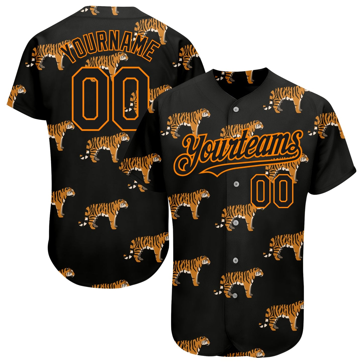 Custom Black Bay Orange 3D Pattern Design Tiger Authentic Baseball Jersey - Sky-Custom