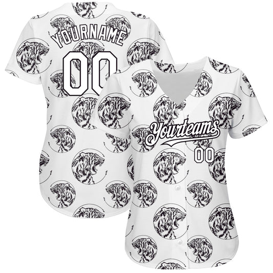 Custom White Black 3D Pattern Design Tiger Authentic Baseball Jersey - Sky-Custom