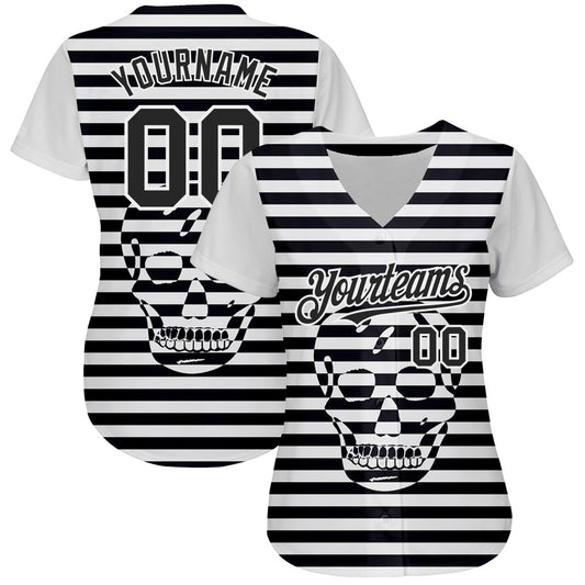 Custom White Black 3D Skull Fashion Authentic Baseball Jersey - Sky-Custom