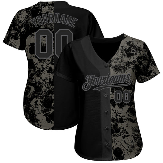 Custom Black Steel Gray 3D Skull Fashion Authentic Baseball Jersey - Sky-Custom