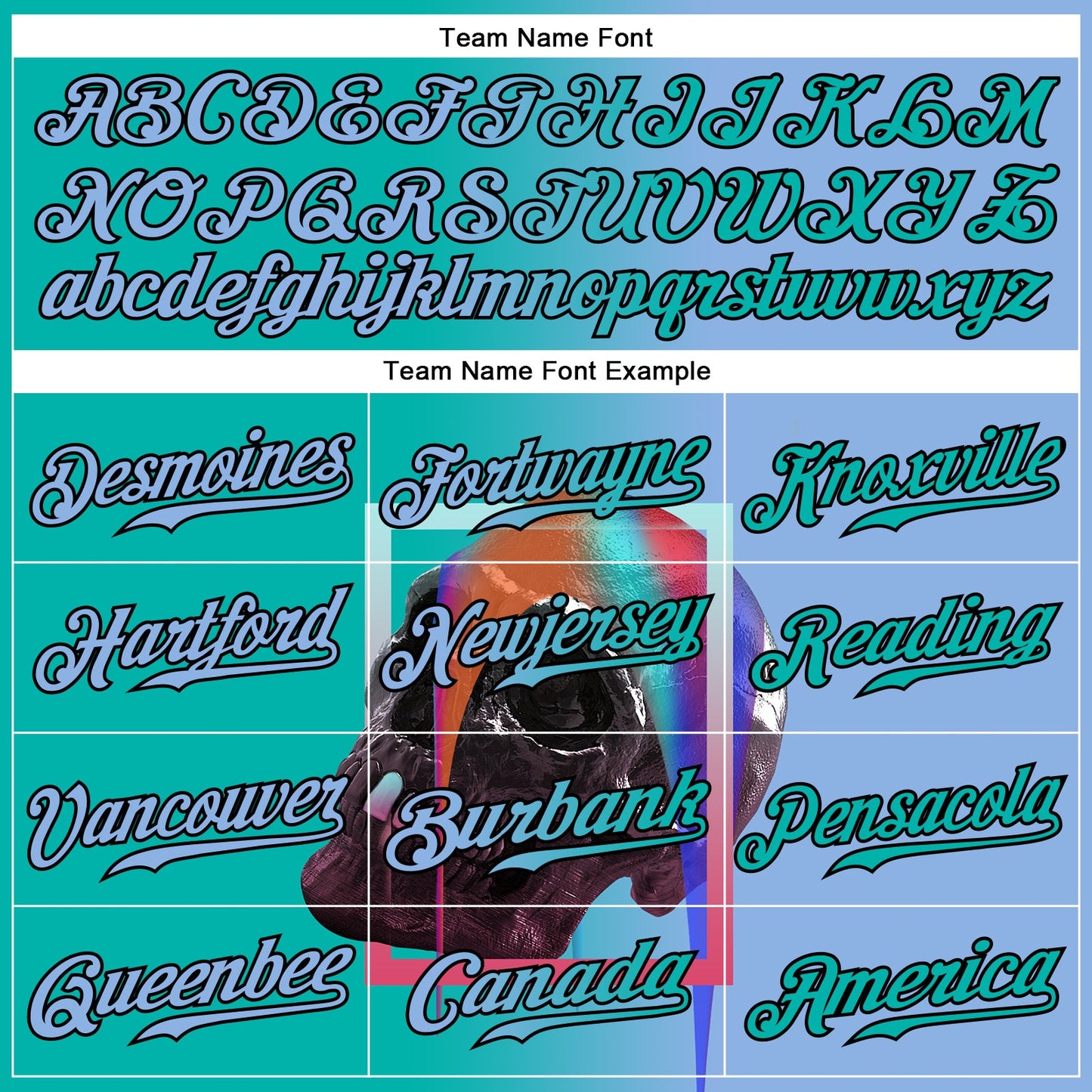Custom Light Blue Aqua-Black 3D Skull Gradient Fashion Authentic Baseball Jersey - Sky-Custom