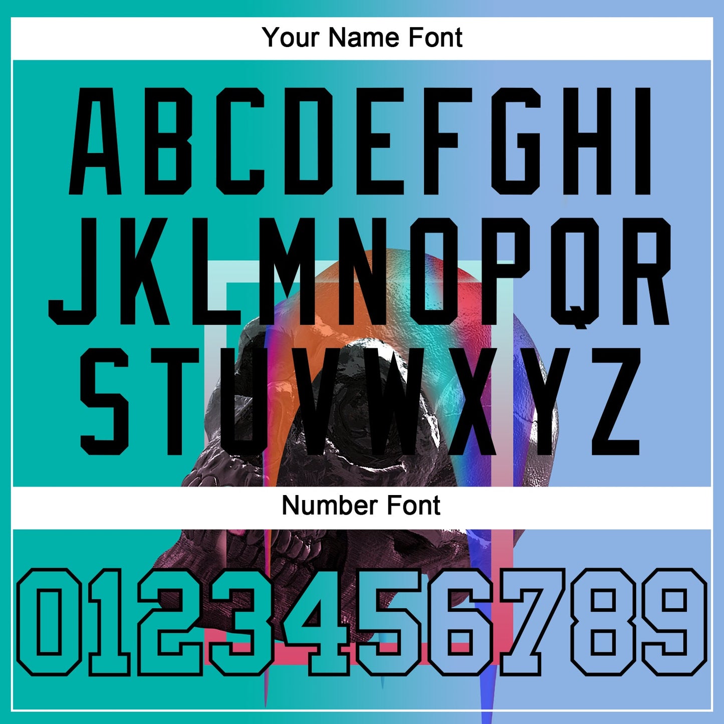 Custom Light Blue Aqua-Black 3D Skull Gradient Fashion Authentic Baseball Jersey - Sky-Custom