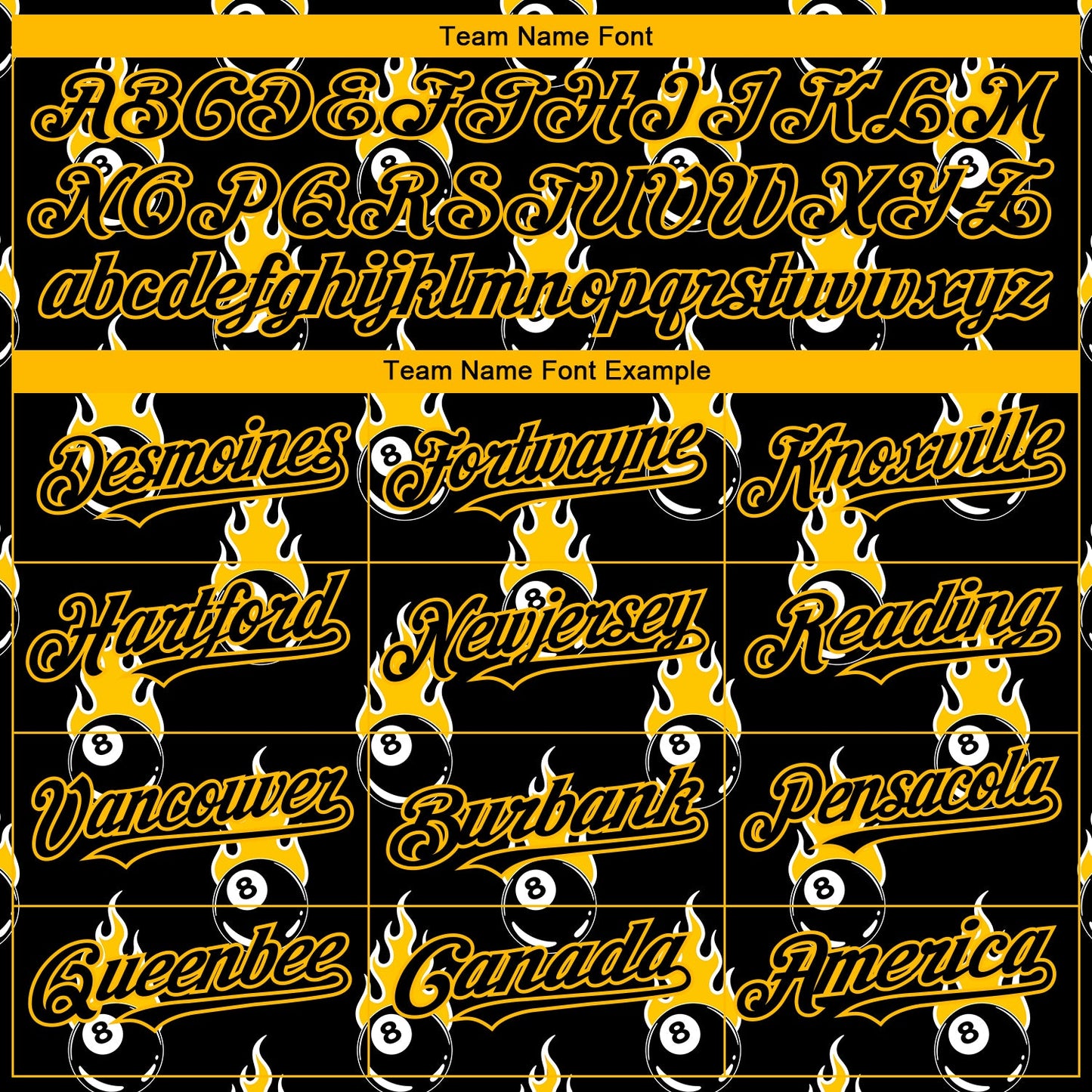 Custom Black Gold 3D Pattern Design Flaming Billiards Snooker 8 Ball Authentic Baseball Jersey - Sky-Custom