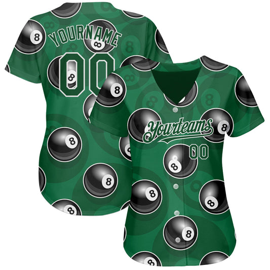 Custom Green White 3D Pattern Design Billiards Snooker 8 Ball Authentic Baseball Jersey - Sky-Custom