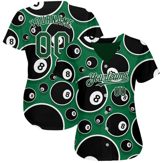 Custom Green White 3D Pattern Design Billiards Snooker 8 Ball Authentic Baseball Jersey - Sky-Custom