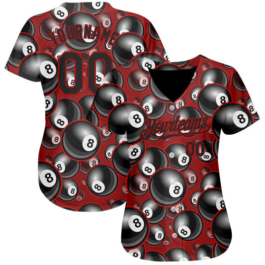 Custom Red Black 3D Pattern Design Billiards Snooker 8 Ball Authentic Baseball Jersey - Sky-Custom