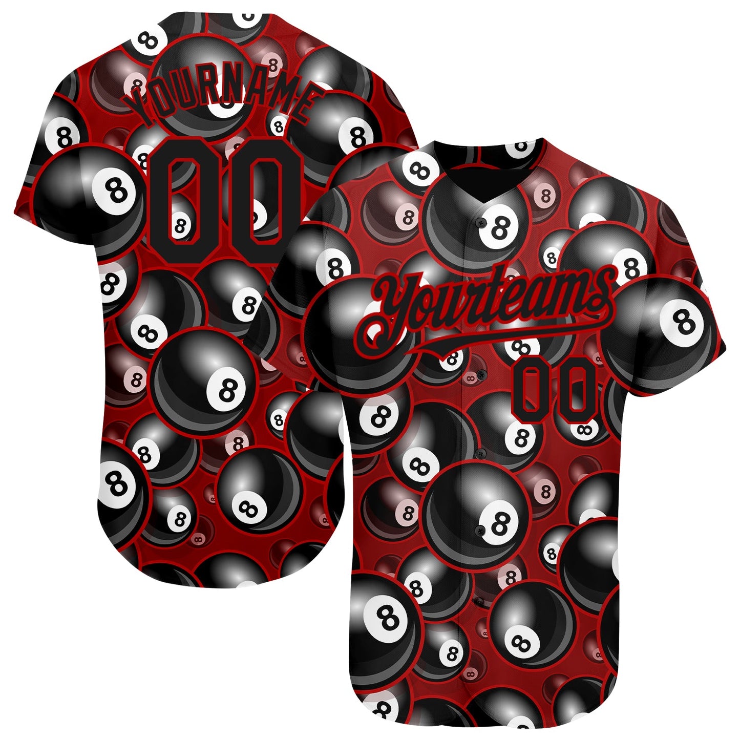 Custom Red Black 3D Pattern Design Billiards Snooker 8 Ball Authentic Baseball Jersey - Sky-Custom