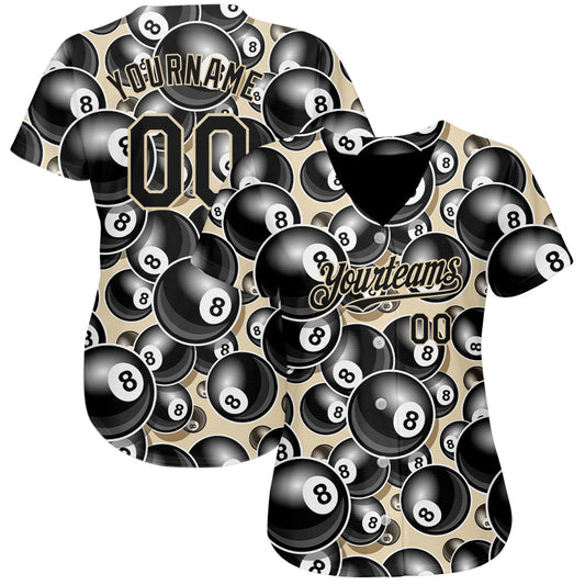 Custom City Cream Black 3D Pattern Design Billiards Snooker 8 Ball Authentic Baseball Jersey - Sky-Custom