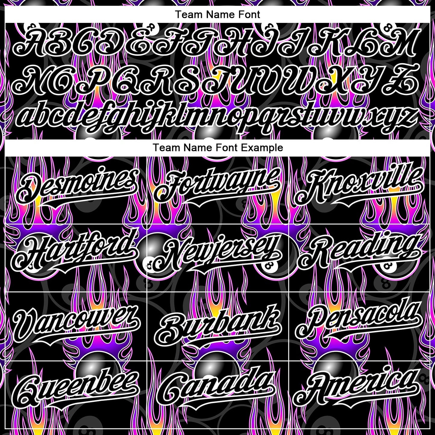 Custom Black White 3D Pattern Design Flaming Billiards Snooker 8 Ball Authentic Baseball Jersey - Sky-Custom