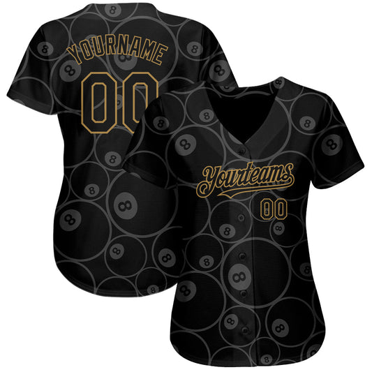 Custom Black Old Gold 3D Pattern Design Billiards Snooker 8 Ball Authentic Baseball Jersey - Sky-Custom