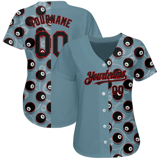 Custom Panther Blue Black-Red 3D Pattern Design Billiards Snooker 8 Ball Authentic Baseball Jersey - Sky-Custom