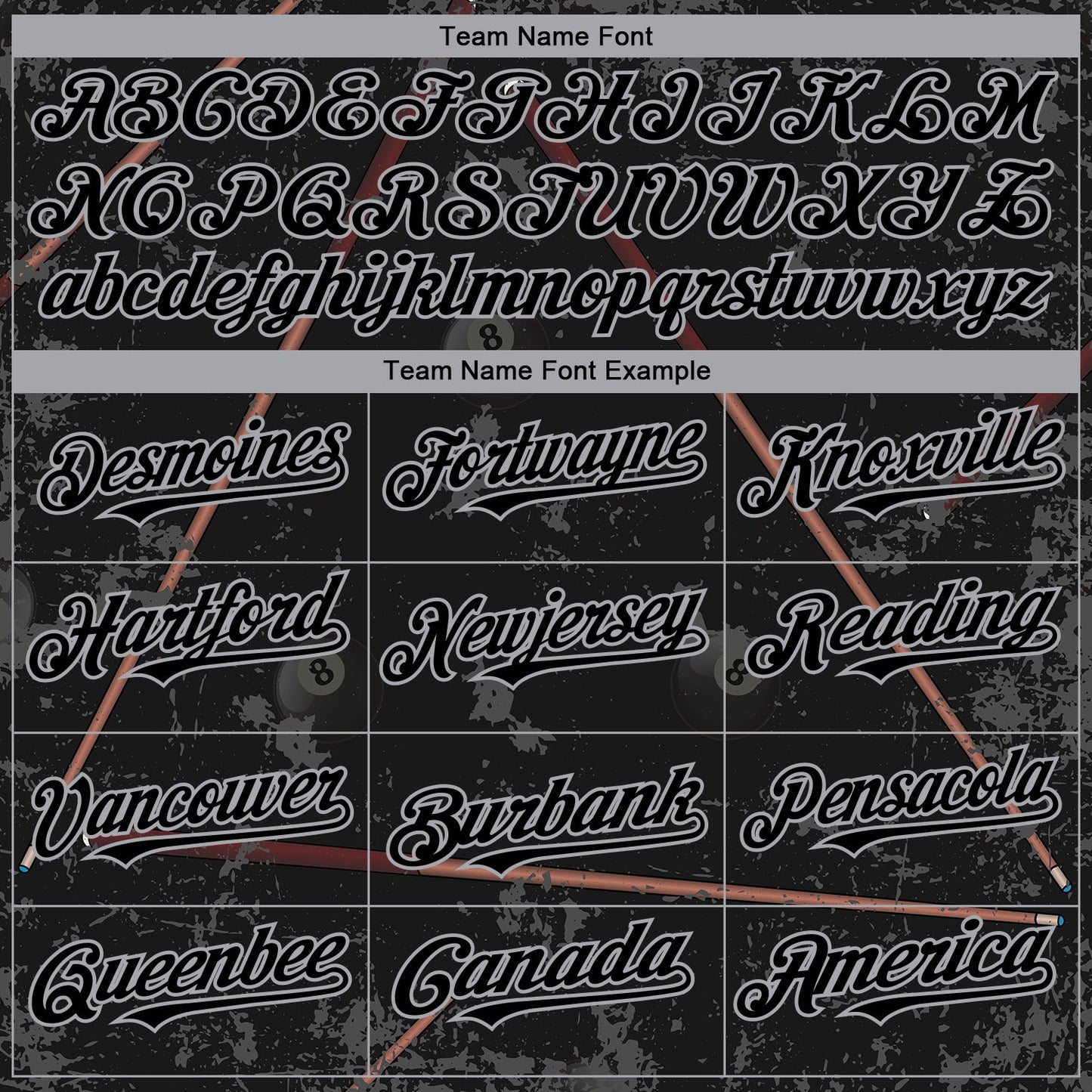 Custom Black Gray 3D Pattern Design Billiards Snooker 8 Ball Authentic Baseball Jersey - Sky-Custom