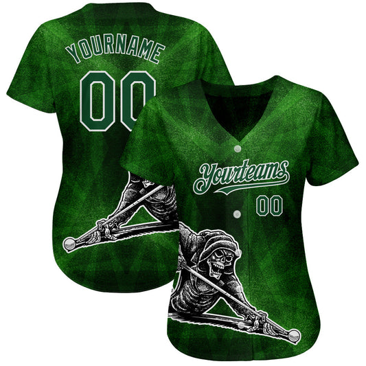 Custom Green White 3D Pattern Design A Skeleton Playing Billiards While Drinking A Beer Authentic Baseball Jersey - Sky-Custom