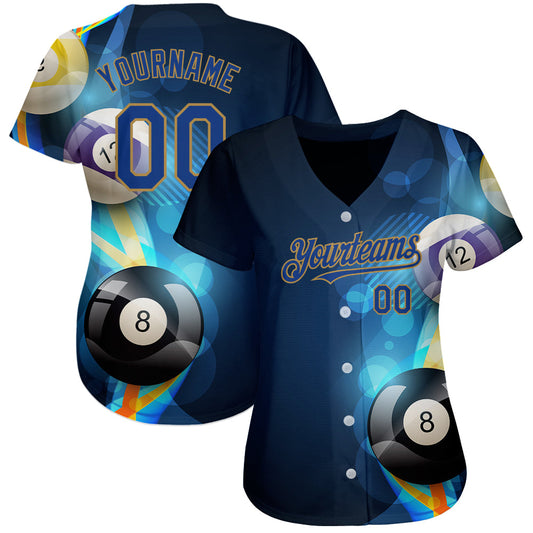 Custom Black Royal-Old Gold 3D Pattern Design Billiards Authentic Baseball Jersey - Sky-Custom