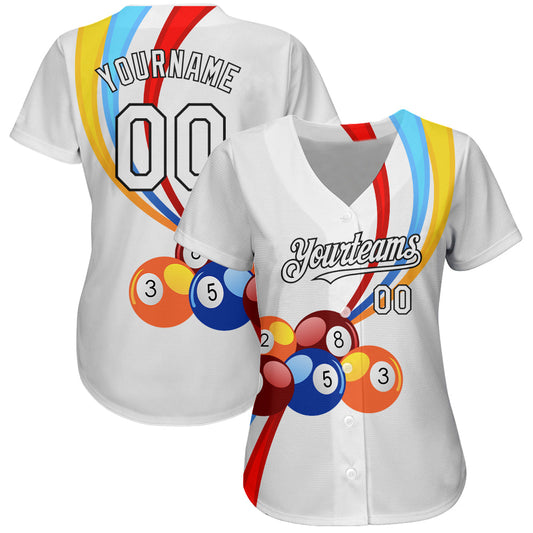 Custom White Black 3D Pattern Design Billiards Authentic Baseball Jersey - Sky-Custom