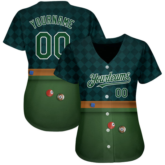 Custom Green White 3D Pattern Design Billiards Authentic Baseball Jersey - Sky-Custom