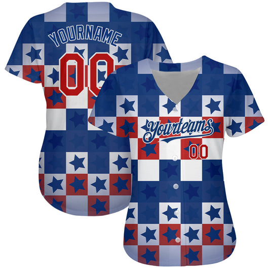 Custom Royal Red-White 3D American Flag Authentic Baseball Jersey - Sky-Custom