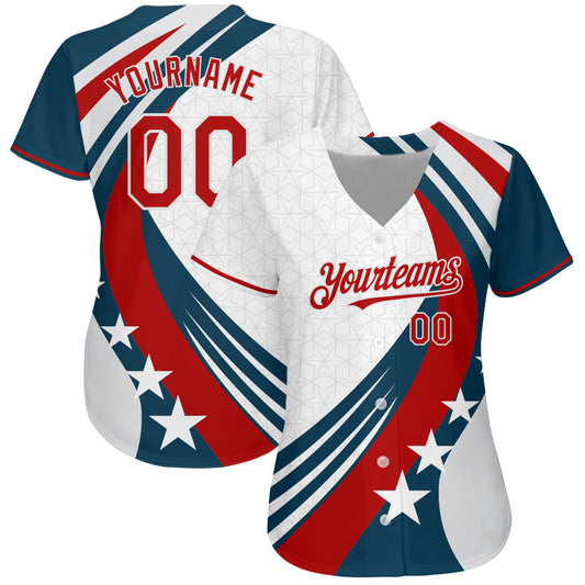 Custom White Red 3D American Flag Authentic Baseball Jersey - Sky-Custom