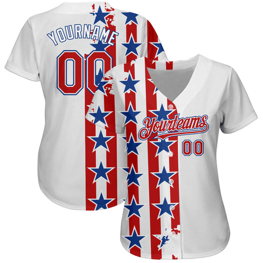 Custom White Red-Royal 3D American Flag Authentic Baseball Jersey - Sky-Custom