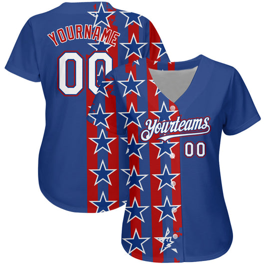Custom Royal White Red 3D American Flag Authentic Baseball Jersey - Sky-Custom