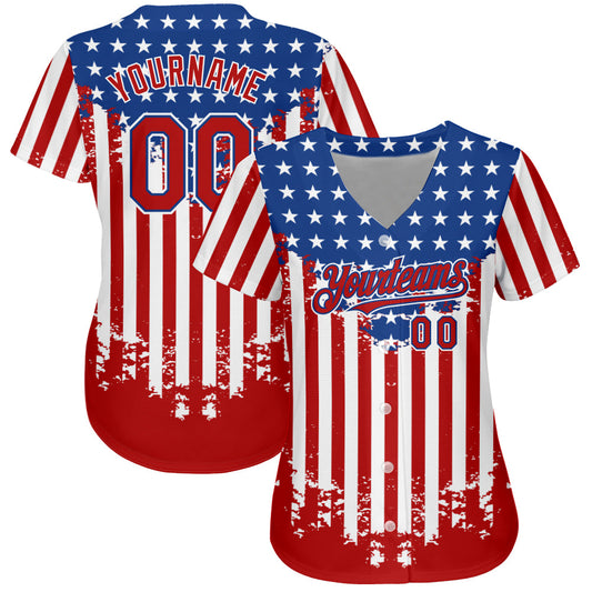 Custom Red Royal-White 3D American Flag Authentic Baseball Jersey - Sky-Custom