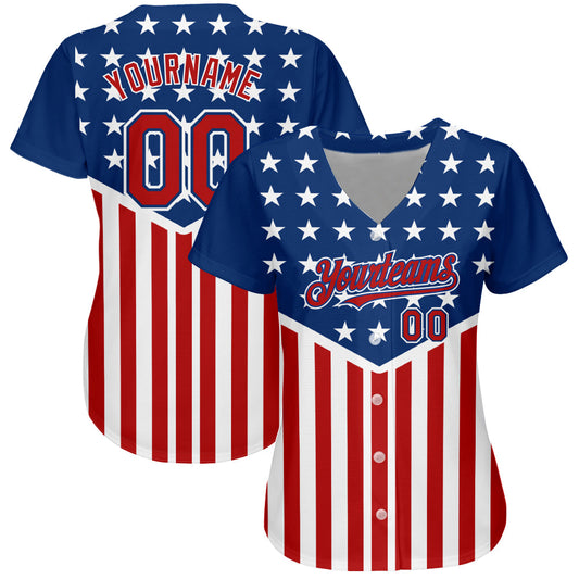 Custom Royal Red-White 3D American Flag Authentic Baseball Jersey - Sky-Custom