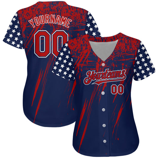 Custom Navy Red-Royal 3D American Flag Authentic Baseball Jersey - Sky-Custom