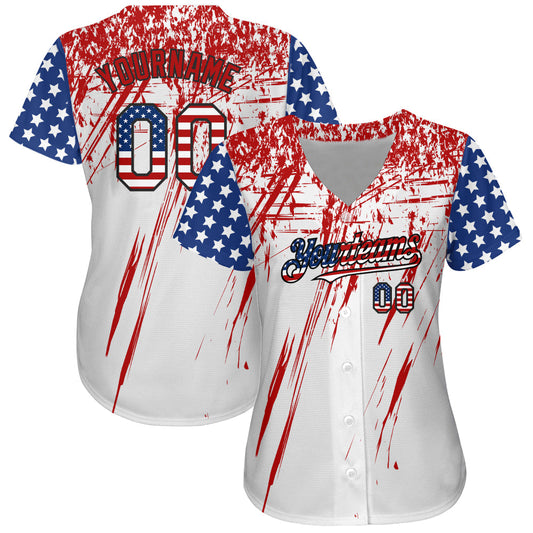 Custom White USA Flag Royal Red-Black 3D Authentic Baseball Jersey - Sky-Custom