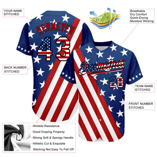 Custom Royal USA Flag Red-Black 3D Authentic Baseball Jersey - Sky-Custom