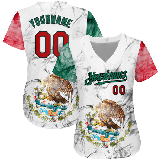 Custom White Red Kelly Green-Black 3D Mexican Flag Authentic Baseball Jersey - Sky-Custom