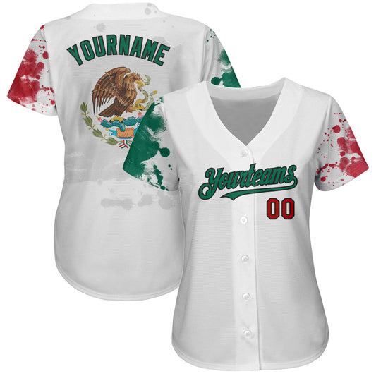 Custom White Red Kelly Green-Black 3D Mexican Flag Grunge Design Authentic Baseball Jersey - Sky-Custom