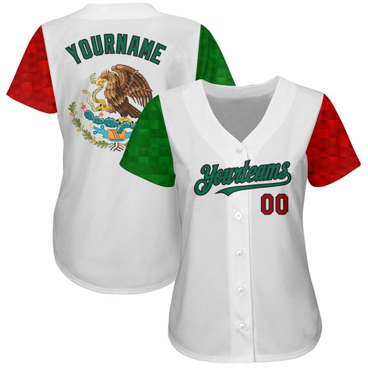 Custom White Red Kelly Green-Black 3D Mexican Flag Authentic Baseball Jersey - Sky-Custom
