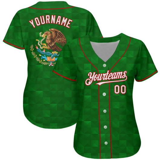 Custom Kelly Green White-Red 3D Mexico Authentic Baseball Jersey - Sky-Custom
