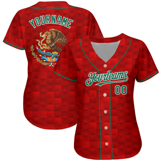 Custom Red Kelly Green-White 3D Mexico Authentic Baseball Jersey - Sky-Custom