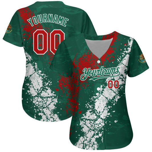 Custom Kelly Green Red-White 3D Mexico Authentic Baseball Jersey - Sky-Custom