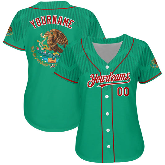 Custom Kelly Green Red-White 3D Mexico Authentic Baseball Jersey - Sky-Custom