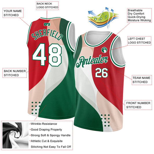 Custom Red White-Kelly Green 3D Mexico Authentic Basketball Jersey - Sky-Custom
