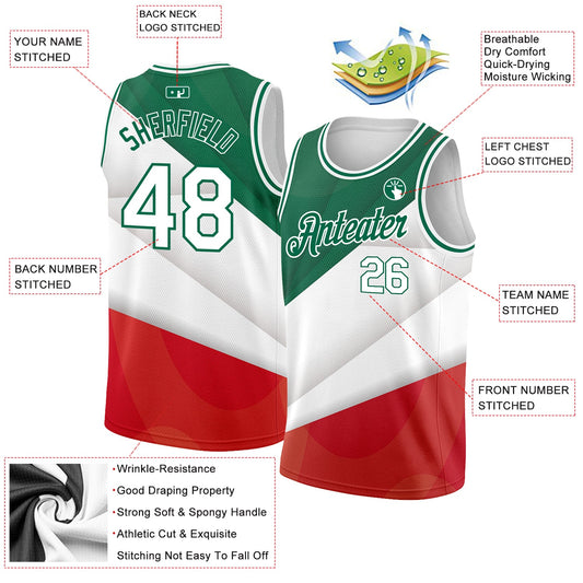 Custom Kelly Green White-Red 3D Mexico Authentic Basketball Jersey - Sky-Custom